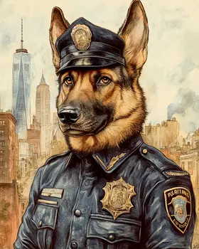 German Shepherd Policeman - Anthropomorphic Animal Art Prints – 8″x10″ Artwork for 11″x14″ Frame