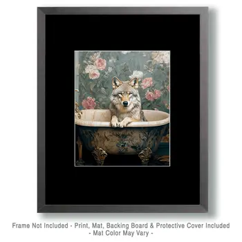 Wolf in Bathtub - Anthropomorphic Animal Art Prints – 8″x10″ Artwork for 11″x14″ Frame