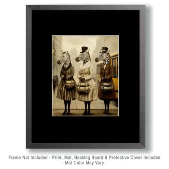 Three Zebras Waiting - Anthropomorphic Animal Art Prints – 8″x10″ Artwork for 11″x14″ Frame