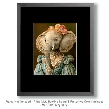 Miss Elephant - Anthropomorphic Animal Art Prints – 8″x10″ Artwork for 11″x14″ Frame