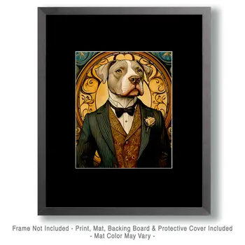 Pitbull in a Suit - Anthropomorphic Animal Art Prints – 8″x10″ Artwork for 11″x14″ Frame