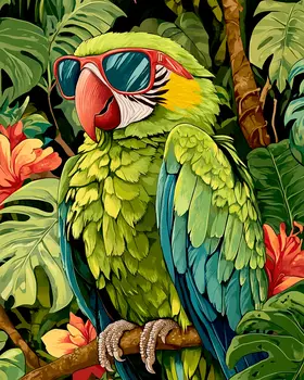 Cool Parrot - Anthropomorphic Animal Art Prints – 8″x10″ Artwork for 11″x14″ Frame
