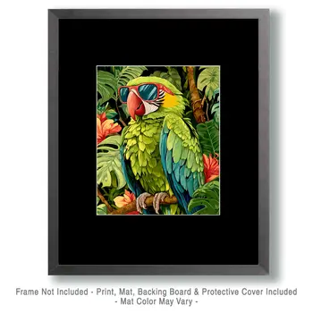 Cool Parrot - Anthropomorphic Animal Art Prints – 8″x10″ Artwork for 11″x14″ Frame