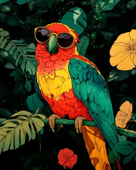 Hip Parrot - Anthropomorphic Animal Art Prints – 8″x10″ Artwork for 11″x14″ Frame