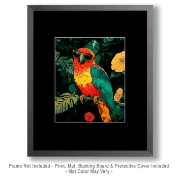 Hip Parrot - Anthropomorphic Animal Art Prints – 8″x10″ Artwork for 11″x14″ Frame