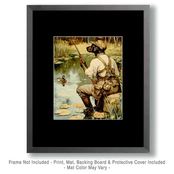 Black Lab on the Hunt - Anthropomorphic Animal Art Prints – 8″x10″ Artwork for 11″x14″ Frame