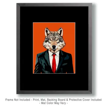 Wolf in Suit - Anthropomorphic Animal Art Prints – 8″x10″ Artwork for 11″x14″ Frame