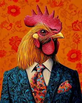 Hip Rooster - Anthropomorphic Animal Art Prints – 8″x10″ Artwork for 11″x14″ Frame