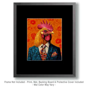 Hip Rooster - Anthropomorphic Animal Art Prints – 8″x10″ Artwork for 11″x14″ Frame