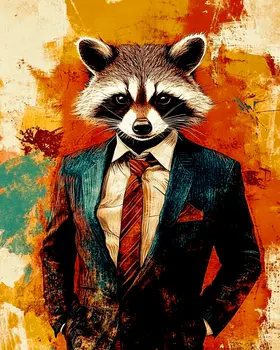 Raccoon in Suit - Anthropomorphic Animal Art Prints – 8″x10″ Artwork for 11″x14″ Frame