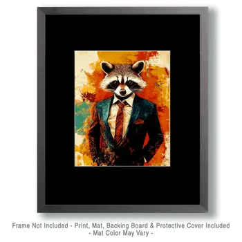 Raccoon in Suit - Anthropomorphic Animal Art Prints – 8″x10″ Artwork for 11″x14″ Frame