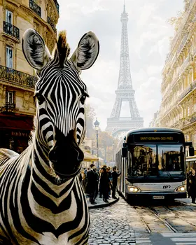 Zebra in the City - Anthropomorphic Animal Art Prints – 8″x10″ Artwork for 11″x14″ Frame