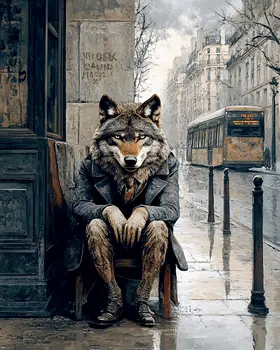 Waiting Wolf - Anthropomorphic Animal Art Prints – 8″x10″ Artwork for 11″x14″ Frame