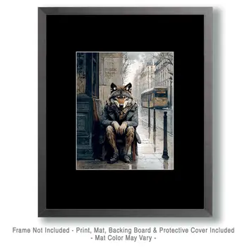 Waiting Wolf - Anthropomorphic Animal Art Prints – 8″x10″ Artwork for 11″x14″ Frame