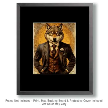 Nouveau Wolf - Anthropomorphic Animal Art Prints – 8″x10″ Artwork for 11″x14″ Frame