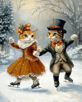 Skating Kittens - Anthropomorphic Animal Art Prints – 8″x10″ Artwork for 11″x14″ Frame