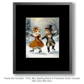 Skating Kittens - Anthropomorphic Animal Art Prints – 8″x10″ Artwork for 11″x14″ Frame