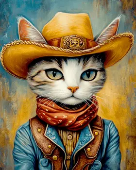 Cowboy Cat - Anthropomorphic Animal Art Prints – 8″x10″ Artwork for 11″x14″ Frame