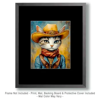 Cowboy Cat - Anthropomorphic Animal Art Prints – 8″x10″ Artwork for 11″x14″ Frame