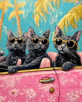 Kitty Joyride - Anthropomorphic Animal Art Prints – 8″x10″ Artwork for 11″x14″ Frame