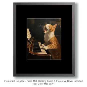 Cat on Piano - Anthropomorphic Animal Art Prints – 8″x10″ Artwork for 11″x14″ Frame