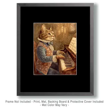 Kitty Piano Time - Anthropomorphic Animal Art Prints – 8″x10″ Artwork for 11″x14″ Frame