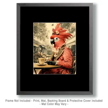 Cockatoo Lunching - Anthropomorphic Animal Art Prints – 8″x10″ Artwork for 11″x14″ Frame