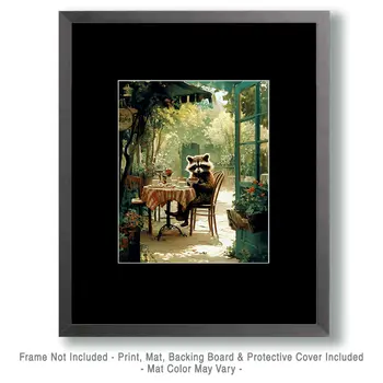 Raccoon at Cafe - Anthropomorphic Animal Art Prints – 8″x10″ Artwork for 11″x14″ Frame