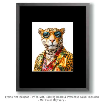 Cool Leopard - Anthropomorphic Animal Art Prints – 8″x10″ Artwork for 11″x14″ Frame