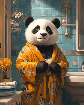 Panda Bear in Bathrobe - Bathroom Wall Art Prints – 8″x10″ Artwork for 11″x14″ Frame