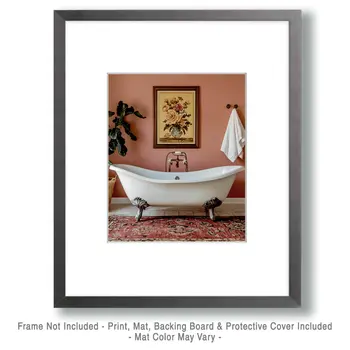 White Porcelain Tub - Bathroom Wall Art Prints – 8″x10″ Artwork for 11″x14″ Frame