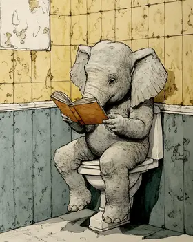 Elephant Readin on the John - Bathroom Wall Art Prints – 8″x10″ Artwork for 11″x14″ Frame