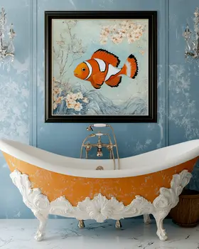 Clownfish Artwork Above Bathtub - Bathroom Wall Art Prints – 8″x10″ Artwork for 11″x14″ Frame
