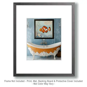 Clownfish Artwork Above Bathtub - Bathroom Wall Art Prints – 8″x10″ Artwork for 11″x14″ Frame