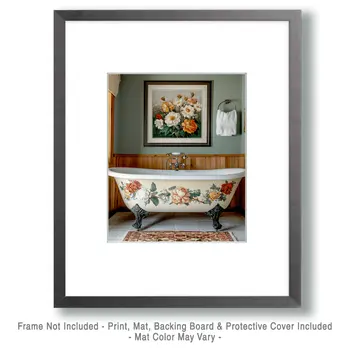Floral Artwork Above Bathtub - Bathroom Wall Art Prints – 8″x10″ Artwork for 11″x14″ Frame