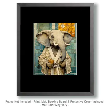 Elephant in Bathrobe - Bathroom Wall Art Prints – 8″x10″ Artwork for 11″x14″ Frame