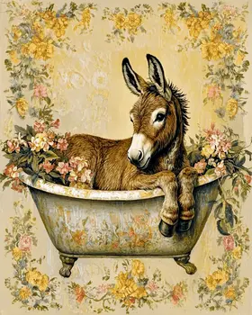Donkey in Bathtub - Bathroom Wall Art Prints – 8″x10″ Artwork for 11″x14″ Frame