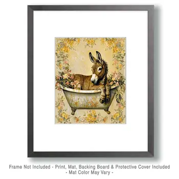 Donkey in Bathtub - Bathroom Wall Art Prints – 8″x10″ Artwork for 11″x14″ Frame