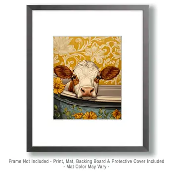 Cow in Bathtub - Bathroom Wall Art Prints – 8″x10″ Artwork for 11″x14″ Frame