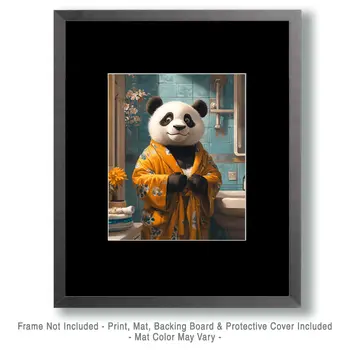 Panda Bear in Bathrobe - Bathroom Wall Art Prints – 8″x10″ Artwork for 11″x14″ Frame