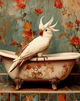Cockatoo on Bathtub - Bathroom Wall Art Prints – 8″x10″ Artwork for 11″x14″ Frame