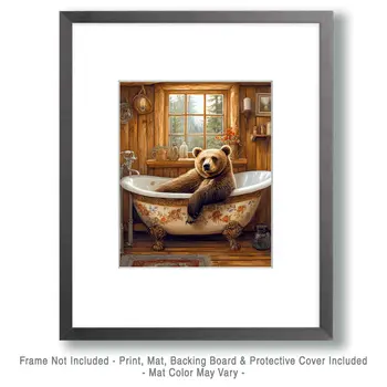 Bear in Tub - Bathroom Wall Art Prints – 8″x10″ Artwork for 11″x14″ Frame