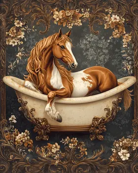 Horse in Bathtub - Bathroom Wall Art Prints – 8″x10″ Artwork for 11″x14″ Frame