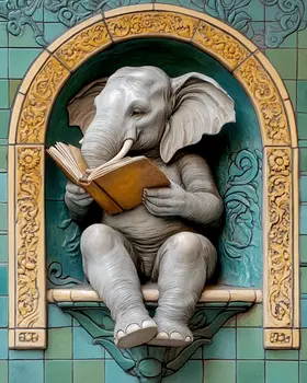 Elephant Reading - Bathroom Wall Art Prints – 8″x10″ Artwork for 11″x14″ Frame