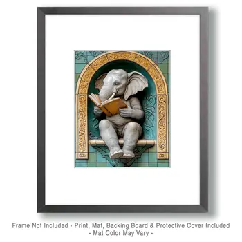 Elephant Reading - Bathroom Wall Art Prints – 8″x10″ Artwork for 11″x14″ Frame