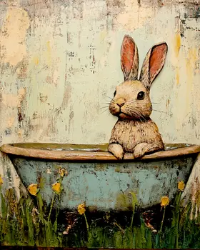 Bunny Rabbit in Bathtub - Bathroom Wall Art Prints – 8″x10″ Artwork for 11″x14″ Frame
