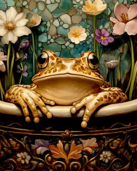 Frog in Bathtub - Bathroom Wall Art Prints – 8″x10″ Artwork for 11″x14″ Frame
