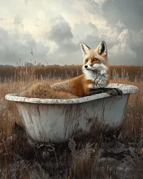 Fox in a Bathtub - Bathroom Wall Art Prints – 8″x10″ Artwork for 11″x14″ Frame
