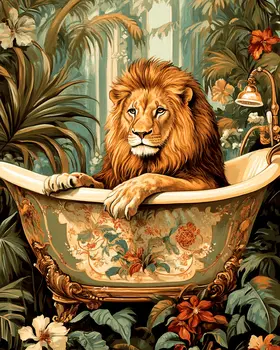 Lion in Victorian Bathtub - Bathroom Wall Art Prints – 8″x10″ Artwork for 11″x14″ Frame
