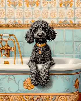 Poodle in Bathtub - Bathroom Wall Art Prints – 8″x10″ Artwork for 11″x14″ Frame